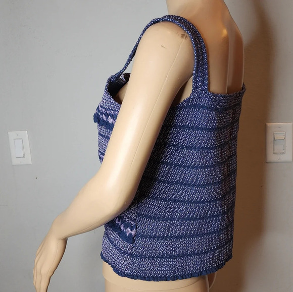 Anthropologie Smocked Embroidered Stretch Purple BlueTank women's size medium - Picture 8 of 15